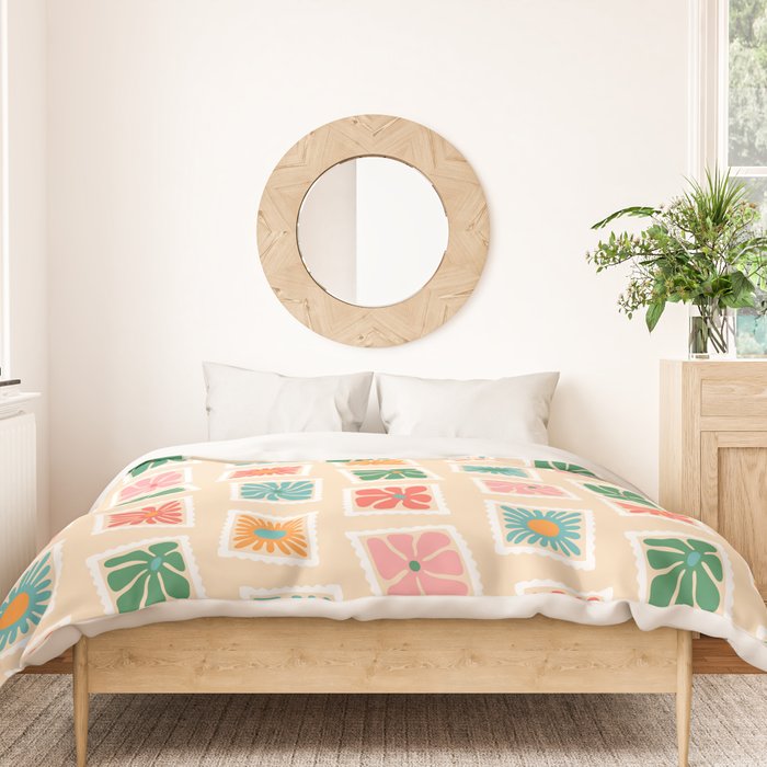 Vintage flower postage stamp pattern Duvet Cover Gallery Image 3