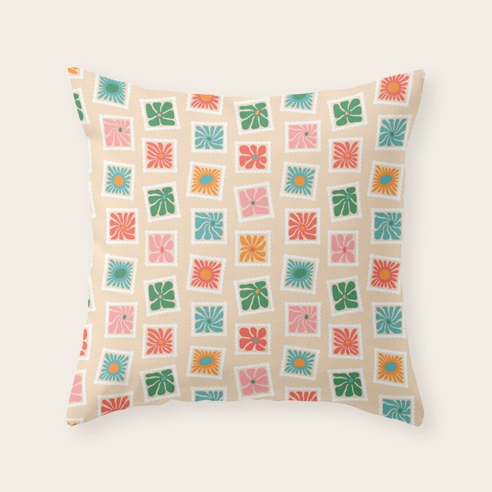 Vintage flower postage stamp pattern Throw Pillow Gallery Image 6