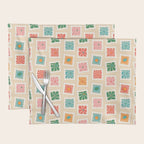 Vintage flower postage stamp pattern Placemat Gallery Image 1