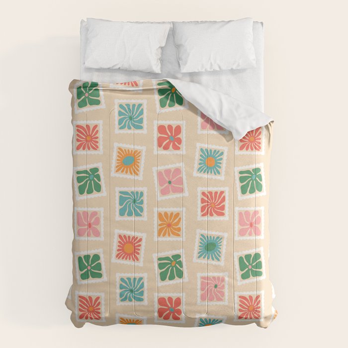 Vintage flower postage stamp pattern Comforter Gallery Image 6