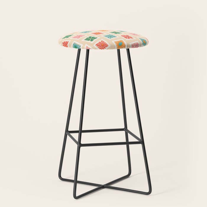 Vintage flower postage stamp pattern Stool Gallery Image 1