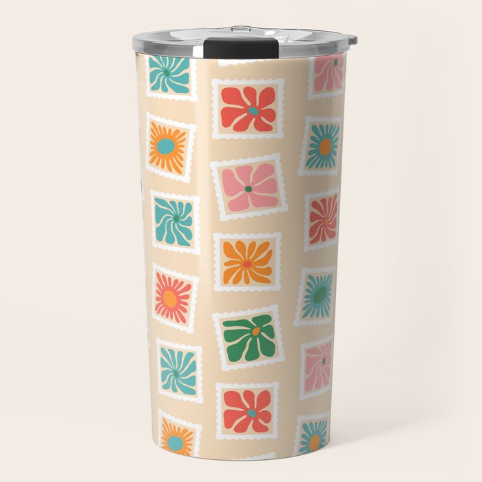 Vintage flower postage stamp pattern Travel Mug Gallery Image 1