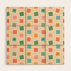 Vintage flower postage stamp pattern Wood Wall Art Gallery Image 1
