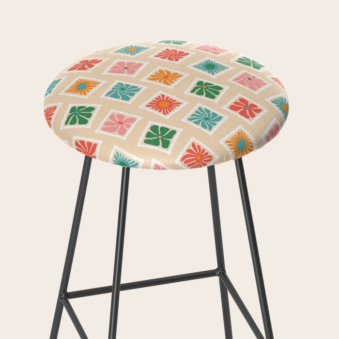 Vintage flower postage stamp pattern Stool Gallery Image 2