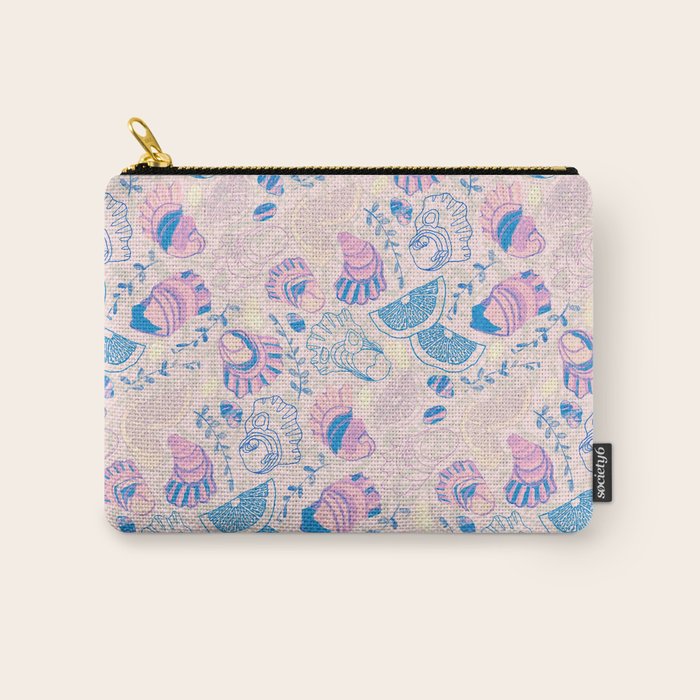 Coastal Oysters on the Beach in Pastel Pink & Blue Carry All Pouch Gallery Image 1