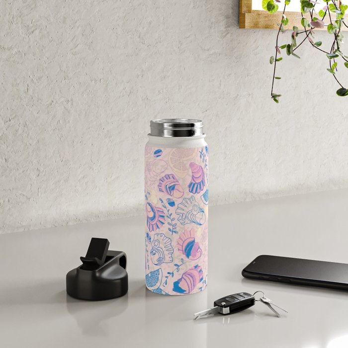 Coastal Oysters on the Beach in Pastel Pink & Blue Water Bottle Gallery Image 4