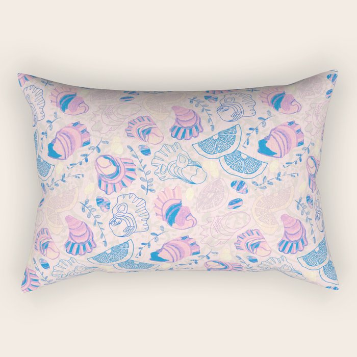 Coastal Oysters on the Beach in Pastel Pink & Blue Rectangular Pillow Gallery Image 2