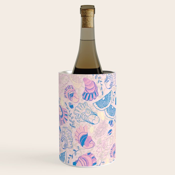 Coastal Oysters on the Beach in Pastel Pink & Blue Wine Chiller Gallery Image 1