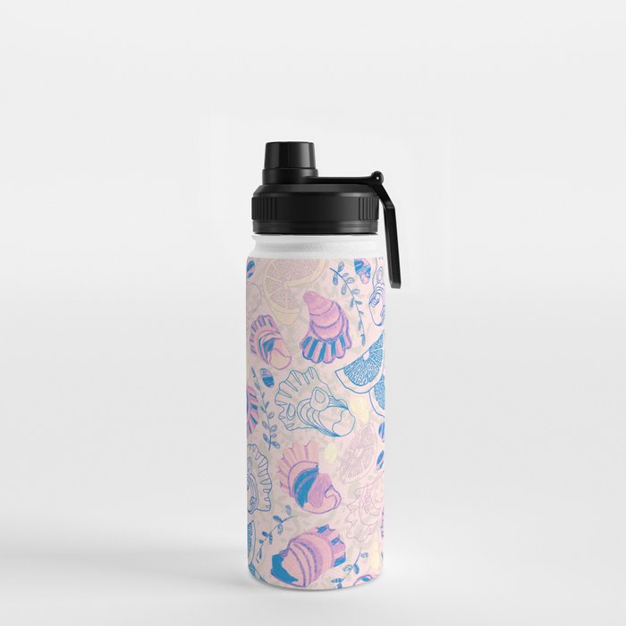 Coastal Oysters on the Beach in Pastel Pink & Blue Water Bottle Gallery Image 2