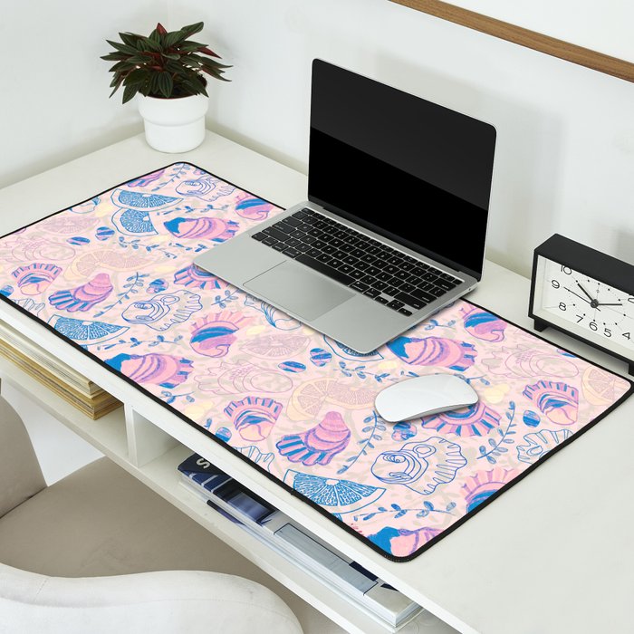 Coastal Oysters on the Beach in Pastel Pink & Blue Desk Mat Gallery Image 2