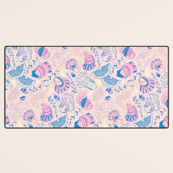 Coastal Oysters on the Beach in Pastel Pink & Blue Desk Mat Gallery Image 3