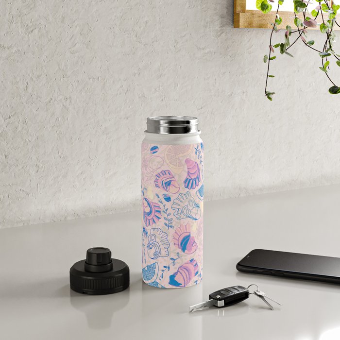 Coastal Oysters on the Beach in Pastel Pink & Blue Water Bottle Gallery Image 4