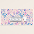 Coastal Oysters on the Beach in Pastel Pink & Blue Desk Mat Gallery Image 1