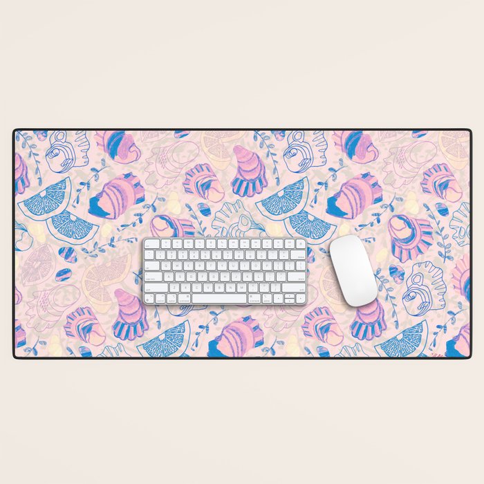 Coastal Oysters on the Beach in Pastel Pink & Blue Desk Mat Gallery Image 1