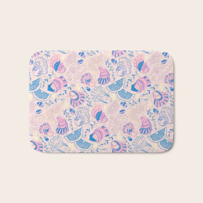 Coastal Oysters on the Beach in Pastel Pink & Blue Bath Mat Gallery Image 1