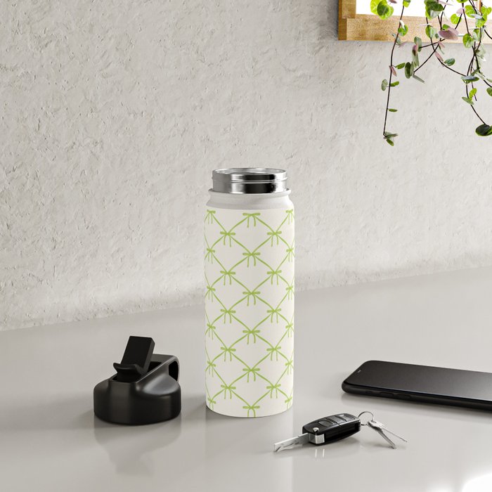 Bows & Ribbons Pattern V Green Water Bottle Gallery Image 4