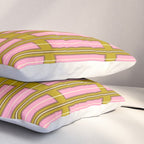 Eclectic Geometric Geo Box Striped Pattern in Pink Brown Chartreuse Cream Pillow Sham Gallery Image 3