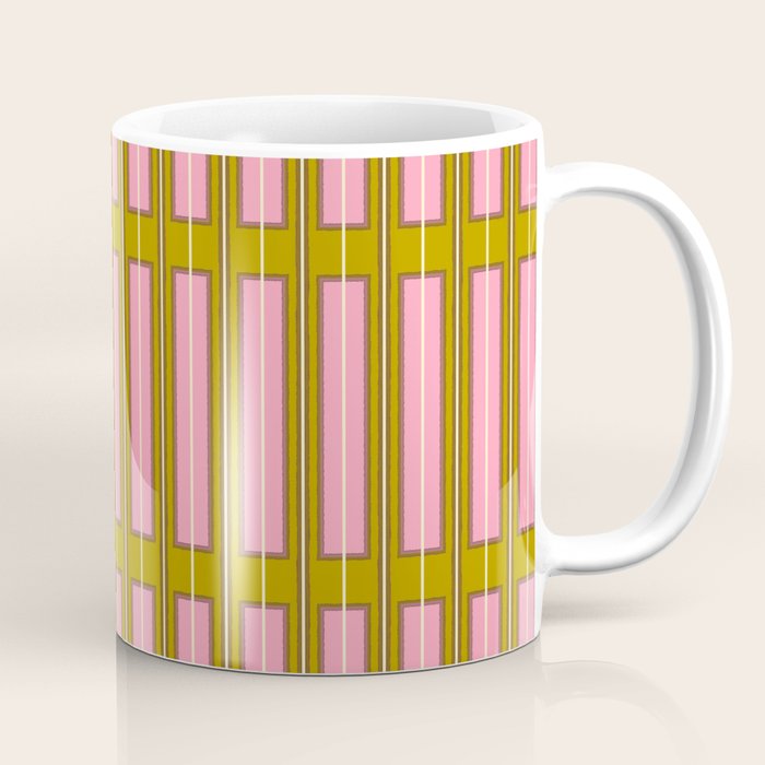 Eclectic Geometric Geo Box Striped Pattern in Pink Brown Chartreuse Cream Coffee Mug Gallery Image 1