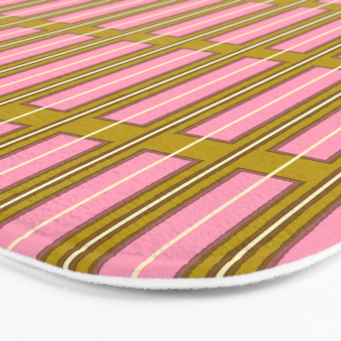 Eclectic Geometric Geo Box Striped Pattern in Pink Brown Chartreuse Cream Bath Mat Gallery Image 3