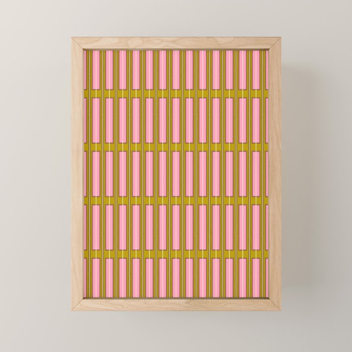 Eclectic Geometric Geo Box Striped Pattern in Pink Brown Chartreuse Cream Mini Art Print Gallery Image 1