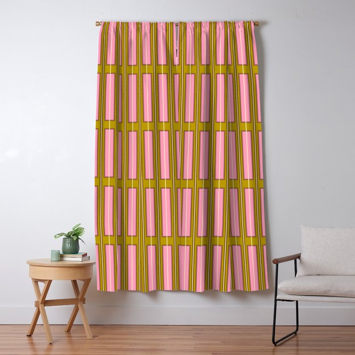 Eclectic Geometric Geo Box Striped Pattern in Pink Brown Chartreuse Cream Window Curtain Gallery Image 5