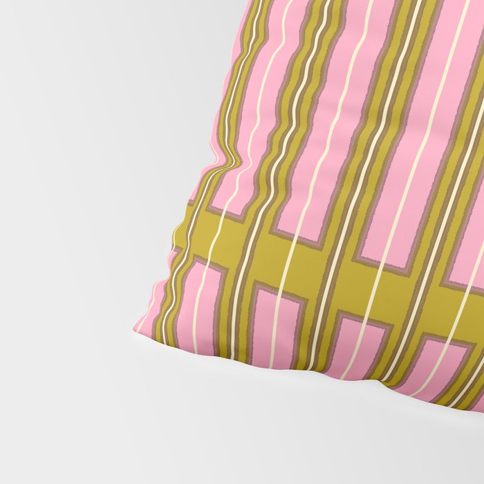 Eclectic Geometric Geo Box Striped Pattern in Pink Brown Chartreuse Cream Pillow Sham Gallery Image 4