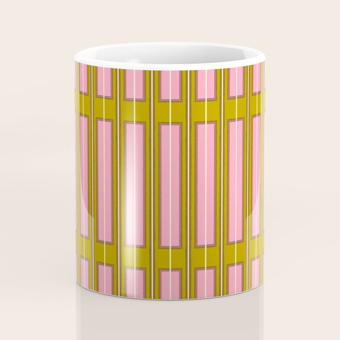 Eclectic Geometric Geo Box Striped Pattern in Pink Brown Chartreuse Cream Coffee Mug Gallery Image 4