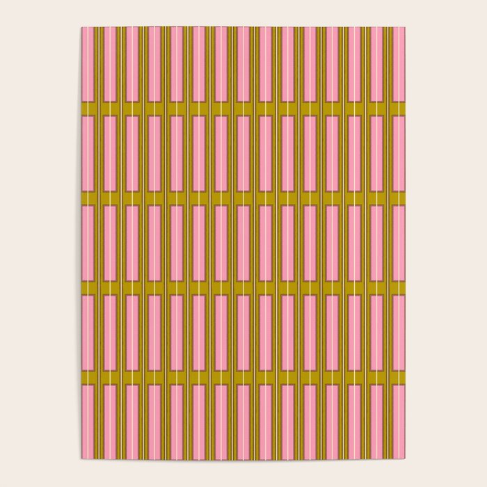 Eclectic Geometric Geo Box Striped Pattern in Pink Brown Chartreuse Cream Poster Gallery Image 4