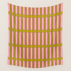 Eclectic Geometric Geo Box Striped Pattern in Pink Brown Chartreuse Cream Wall Tapestry Gallery Image 4
