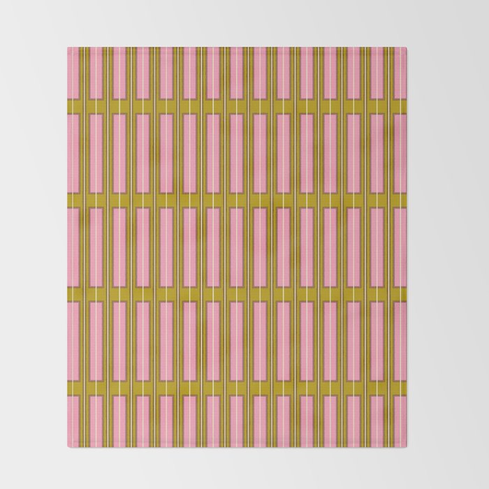 Eclectic Geometric Geo Box Striped Pattern in Pink Brown Chartreuse Cream Throw Blanket Gallery Image 2