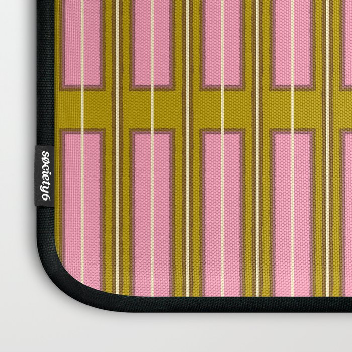 Eclectic Geometric Geo Box Striped Pattern in Pink Brown Chartreuse Cream Laptop Sleeve Gallery Image 3
