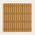 Eclectic Geometric Geo Box Striped Pattern in Pink Brown Chartreuse Cream Wood Wall Art Gallery Image 1