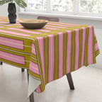 Eclectic Geometric Geo Box Striped Pattern in Pink Brown Chartreuse Cream Tablecloth Gallery Image 3