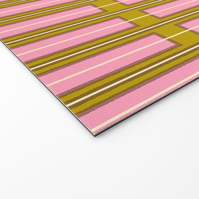 Eclectic Geometric Geo Box Striped Pattern in Pink Brown Chartreuse Cream Welcome Mat Gallery Image 2