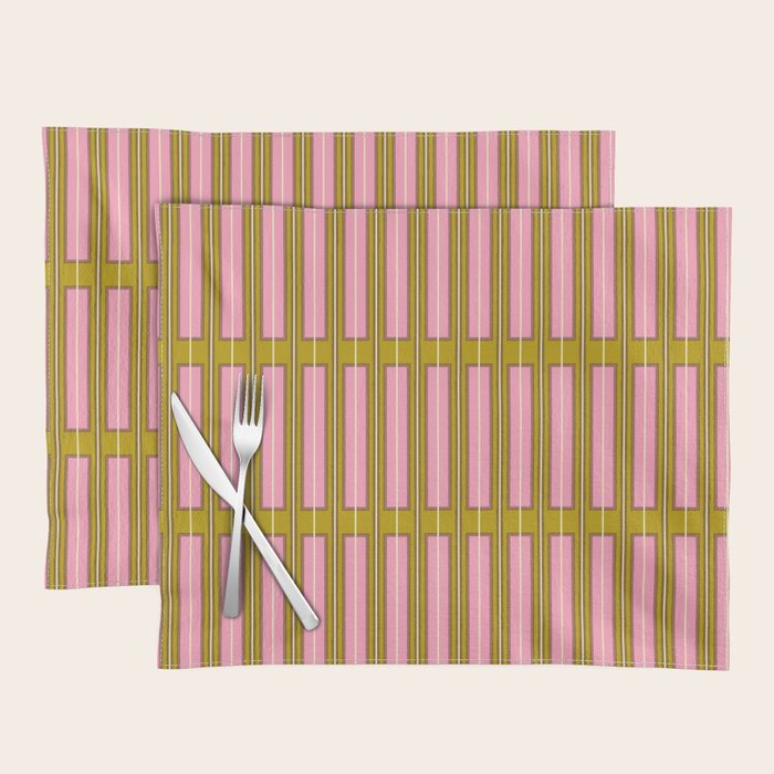 Eclectic Geometric Geo Box Striped Pattern in Pink Brown Chartreuse Cream Placemat Gallery Image 1