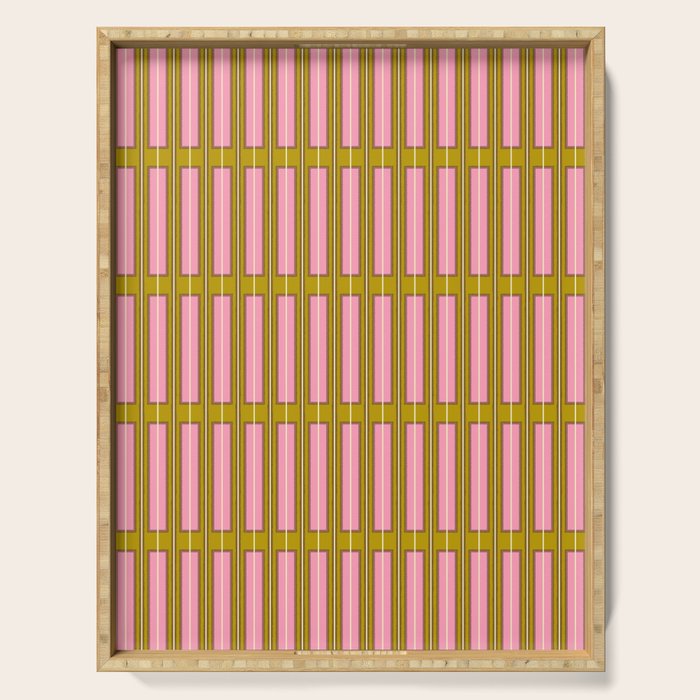 Eclectic Geometric Geo Box Striped Pattern in Pink Brown Chartreuse Cream Serving Tray Gallery Image 1