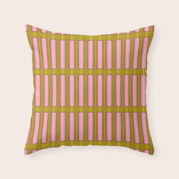 Eclectic Geometric Geo Box Striped Pattern in Pink Brown Chartreuse Cream Throw Pillow Gallery Image 6