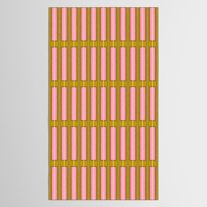 Eclectic Geometric Geo Box Striped Pattern in Pink Brown Chartreuse Cream Tablecloth Gallery Image 2