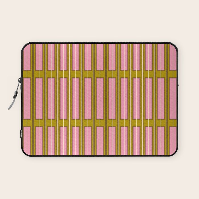 Eclectic Geometric Geo Box Striped Pattern in Pink Brown Chartreuse Cream Laptop Sleeve Gallery Image 1