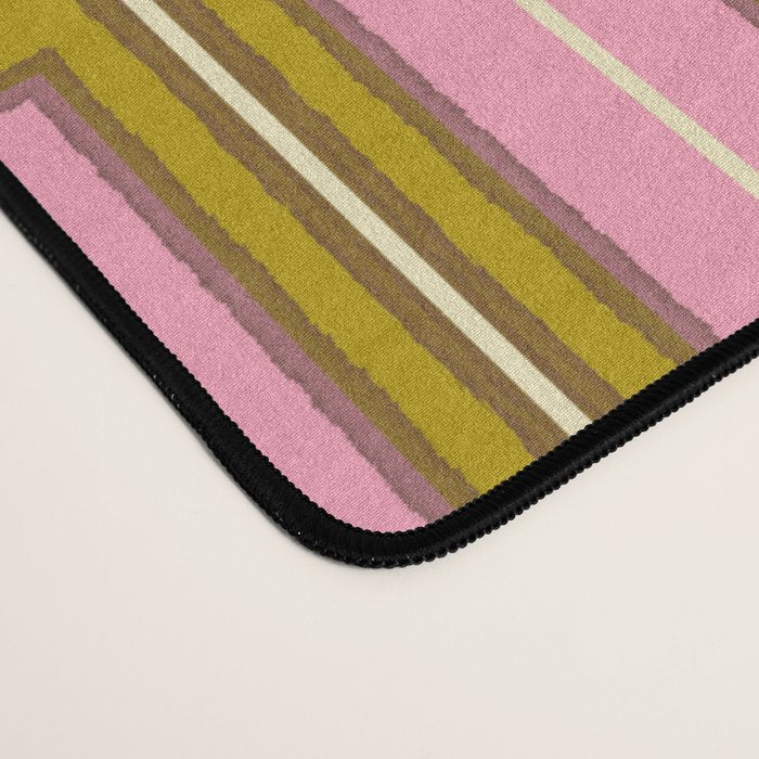 Eclectic Geometric Geo Box Striped Pattern in Pink Brown Chartreuse Cream Desk Mat Gallery Image 4