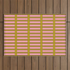 Eclectic Geometric Geo Box Striped Pattern in Pink Brown Chartreuse Cream Outdoor Rug Gallery Image 1