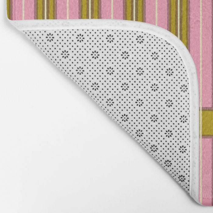 Eclectic Geometric Geo Box Striped Pattern in Pink Brown Chartreuse Cream Bath Mat Gallery Image 2