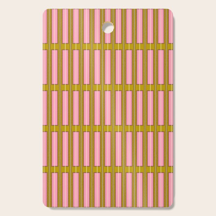 Eclectic Geometric Geo Box Striped Pattern in Pink Brown Chartreuse Cream Cutting Board Gallery Image 1