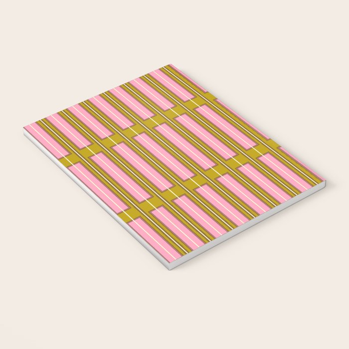 Eclectic Geometric Geo Box Striped Pattern in Pink Brown Chartreuse Cream Notebook Gallery Image 3
