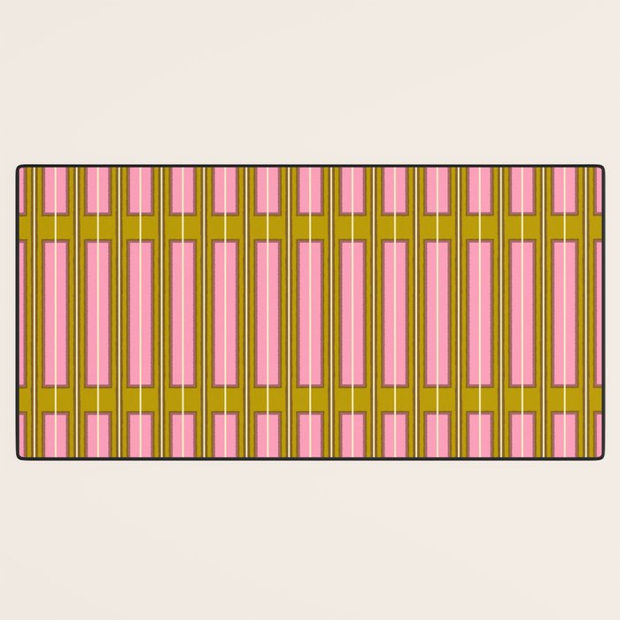Eclectic Geometric Geo Box Striped Pattern in Pink Brown Chartreuse Cream Desk Mat Gallery Image 3