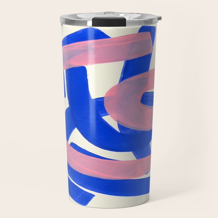 Tribal Pink Blue Fun Colorful Mid Century Modern Abstract Painting Shapes Pattern Travel Mug Gallery Image 1