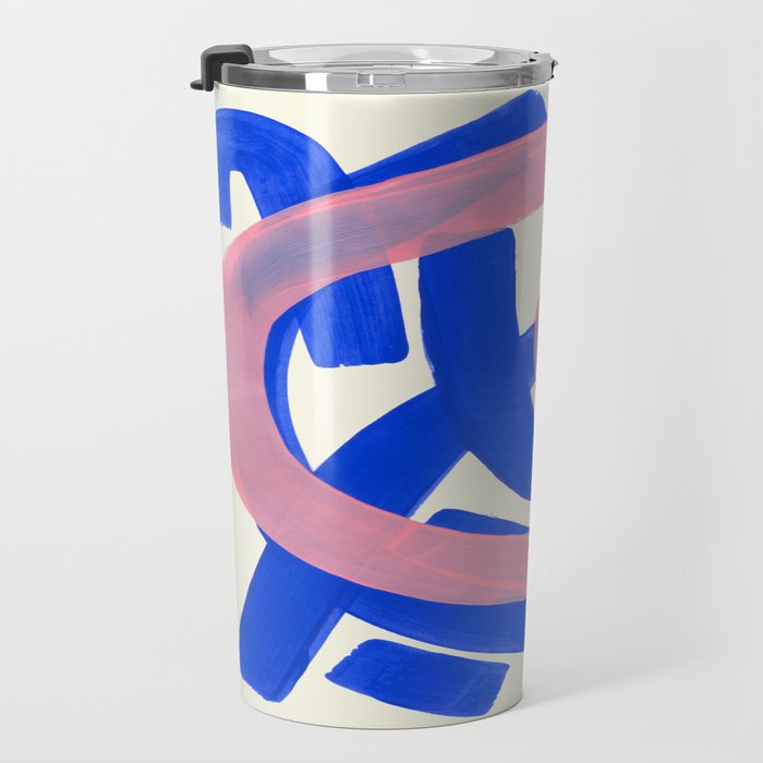 Tribal Pink Blue Fun Colorful Mid Century Modern Abstract Painting Shapes Pattern Travel Mug Gallery Image 3