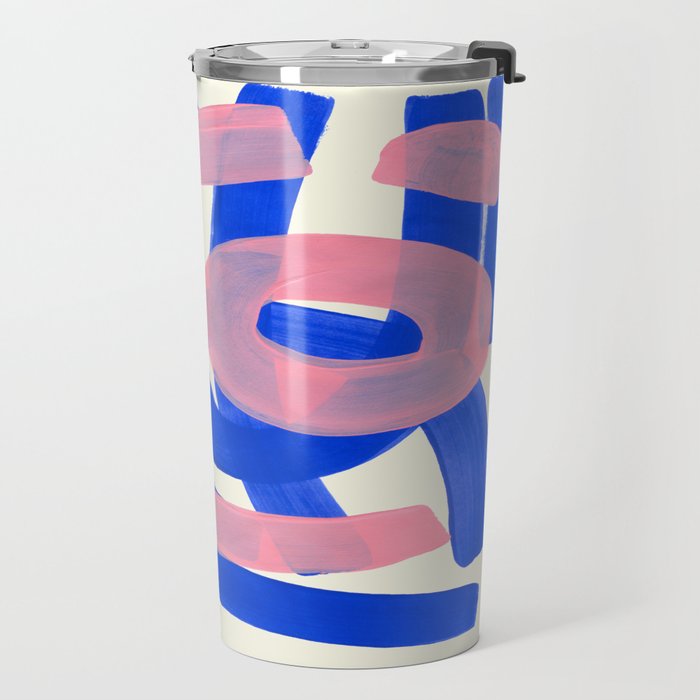 Tribal Pink Blue Fun Colorful Mid Century Modern Abstract Painting Shapes Pattern Travel Mug Gallery Image 2