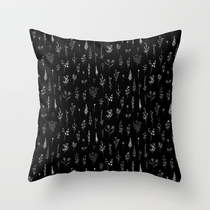 Little Black Wildflowers Throw Pillow Gallery Image 6