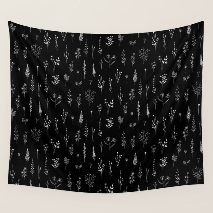 Little Black Wildflowers Wall Tapestry Gallery Image 4